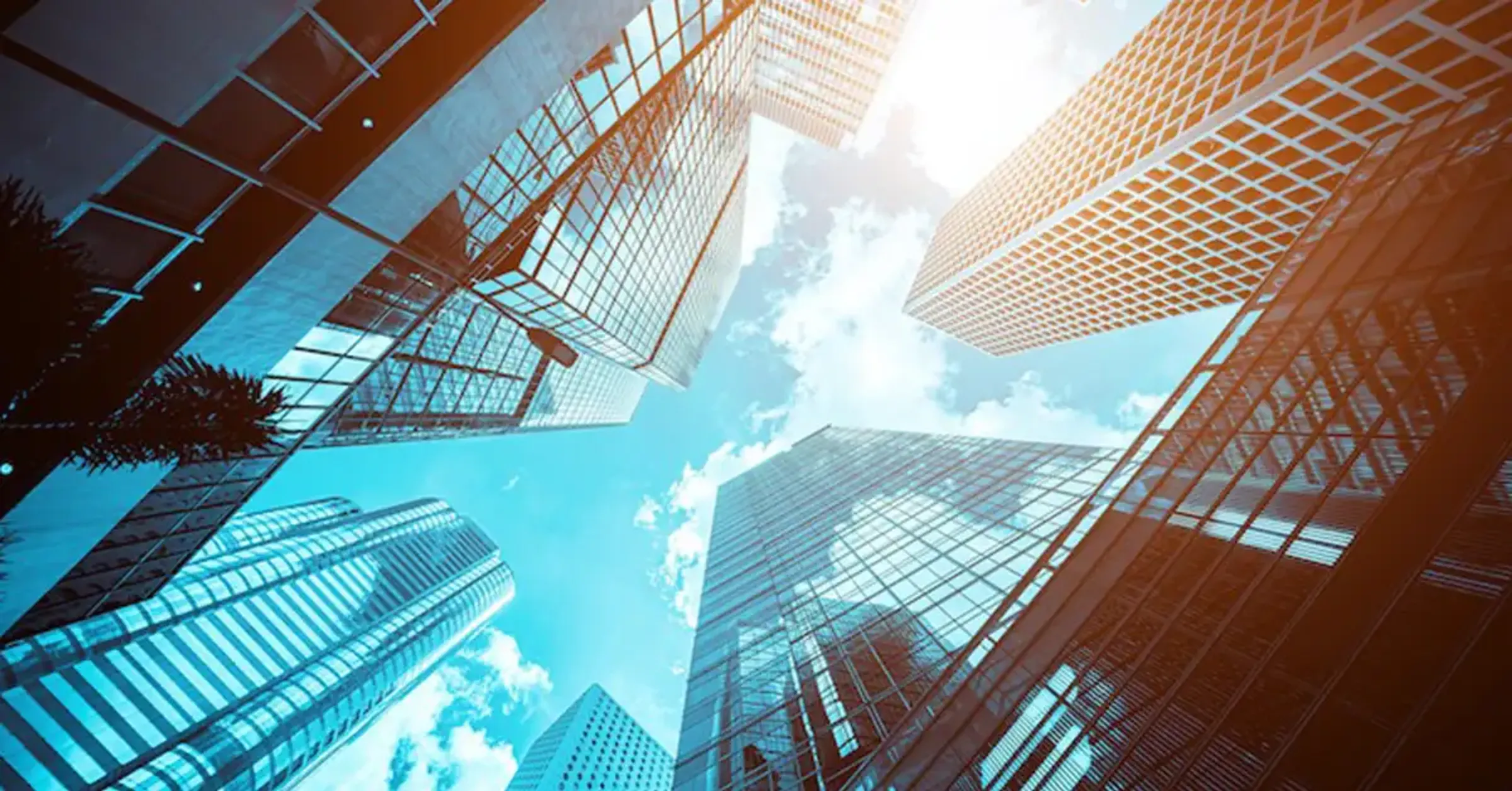 View upward among skyscrapers