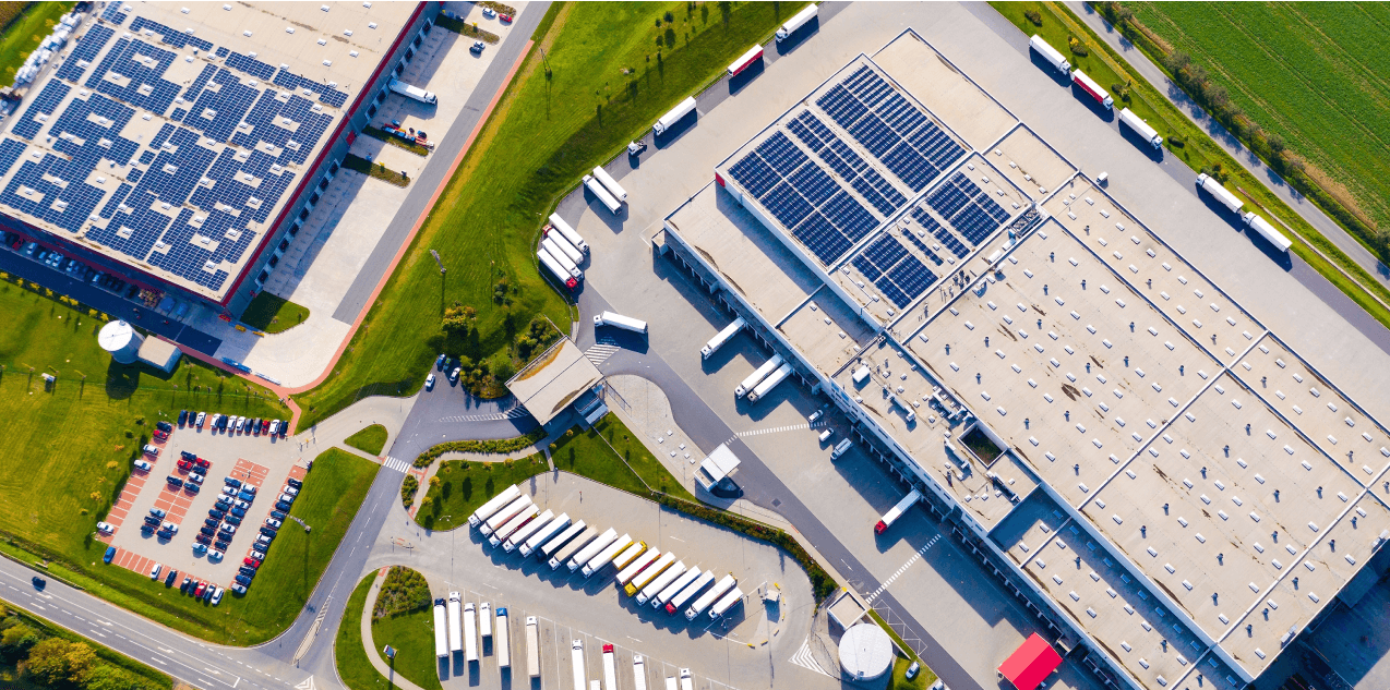 Aerial view of modern distribution center