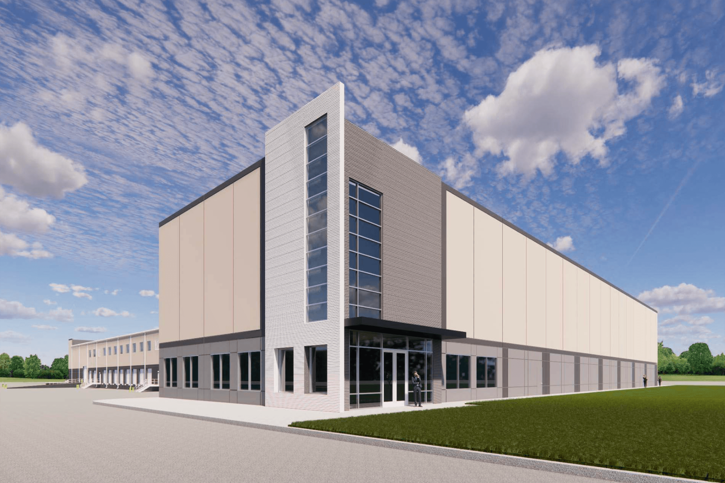 Rendering of new logistics warehouse development